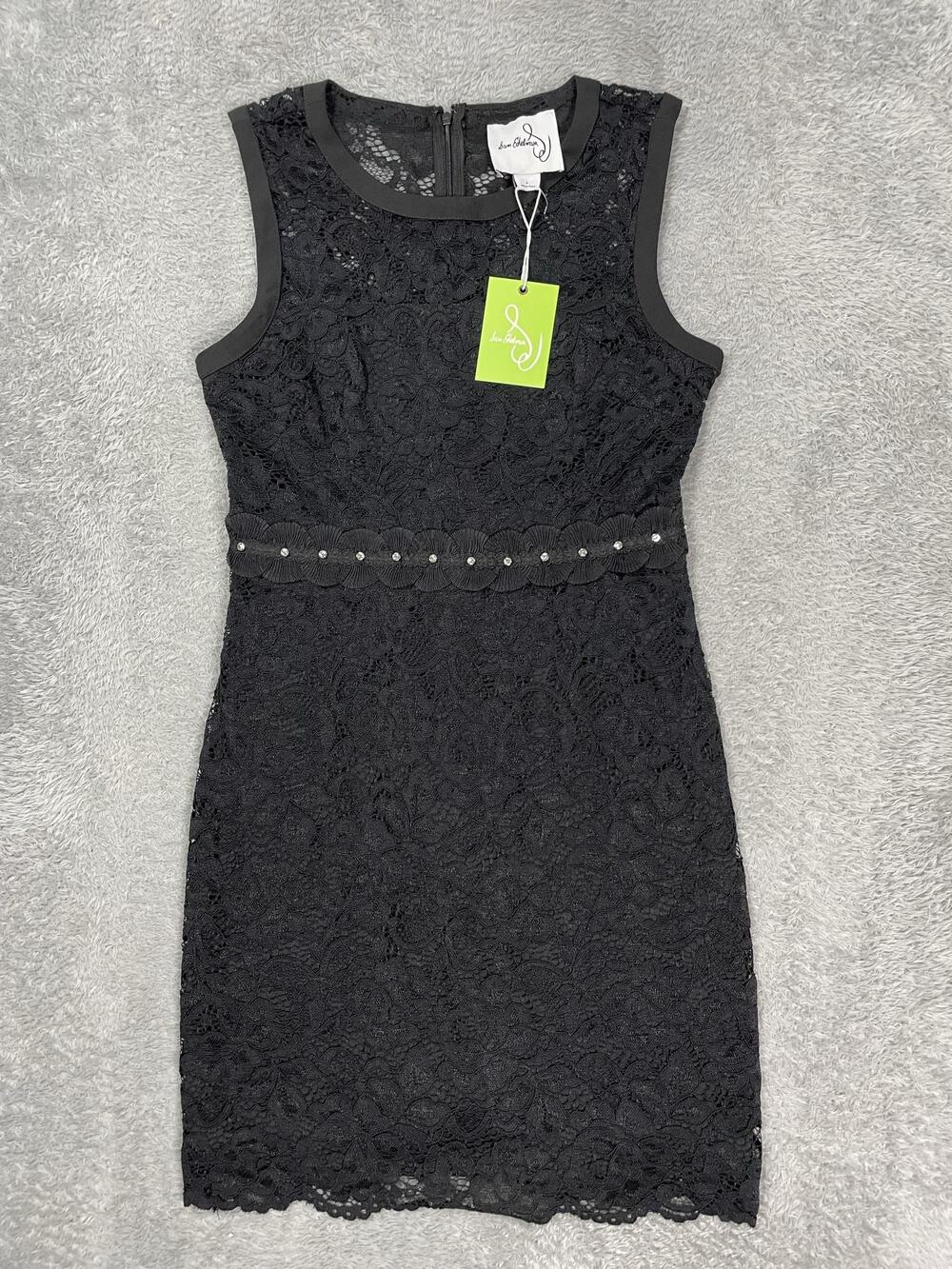 Sam Edelman Sheath Dress Womens 6 Black Lace Rhinestone Waist Lined Cocktail